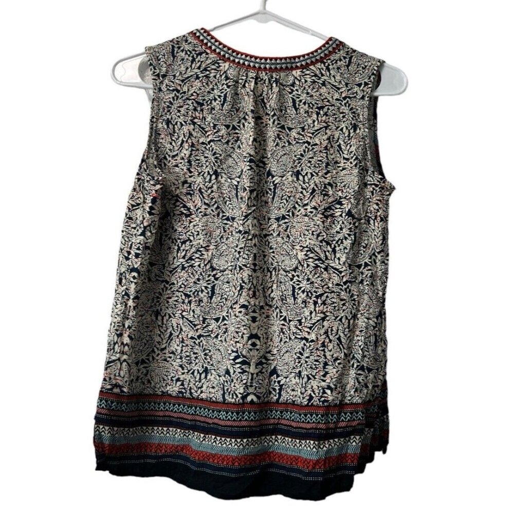 DANIEL RAINN Women Size Small Front Tassel Tie Top Sleeveless Shirt Boho Peasant - Picture 2 of 8